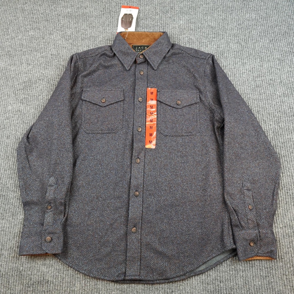 JACHS New York Shirt Jacket Mens Medium Blue Herringbone Lined Military 1906349